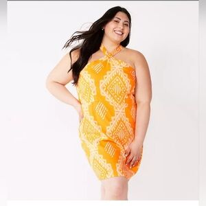 Rewind Orange and White Halter Shift Dress